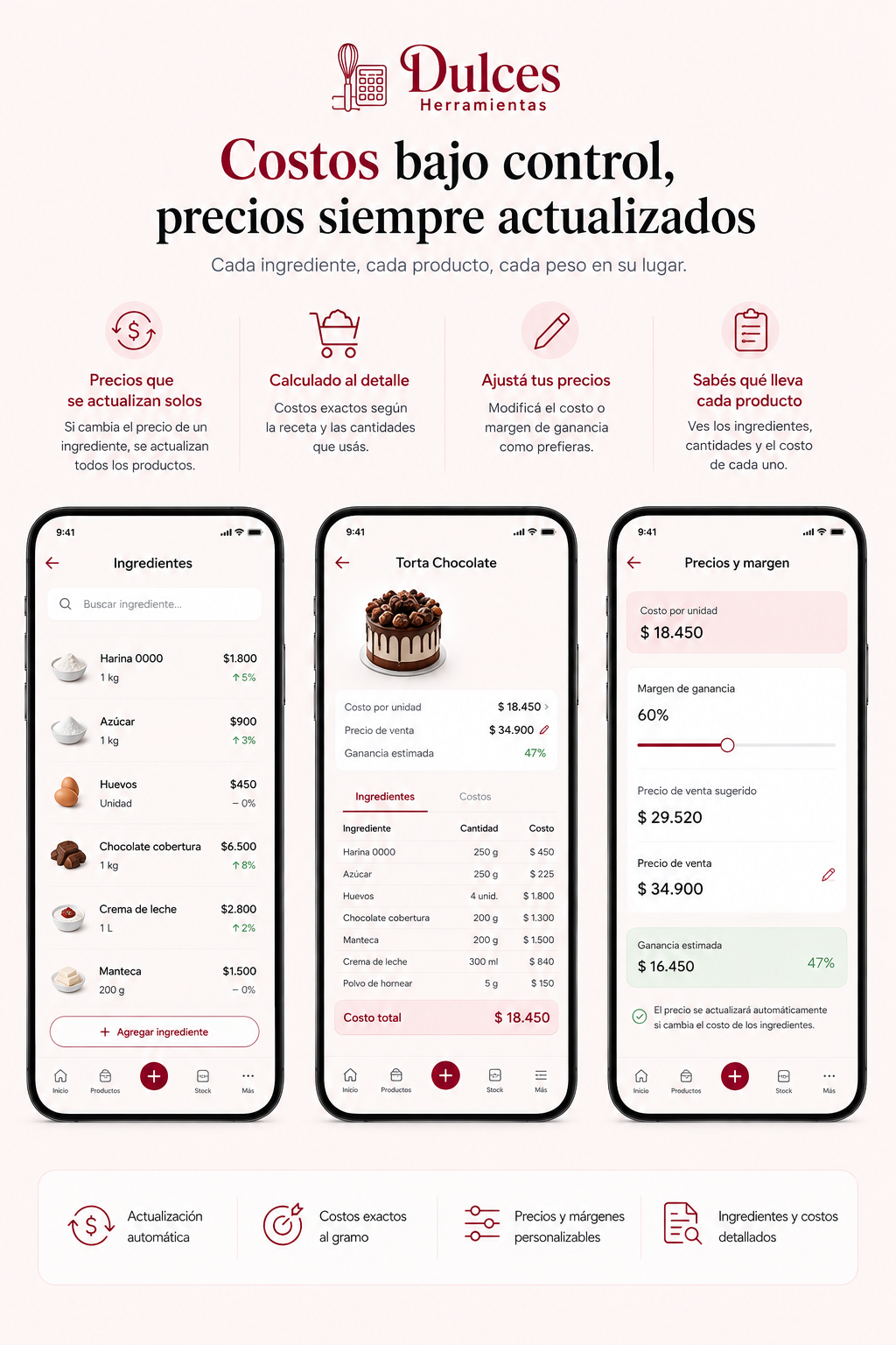 Dulces Herramientas | Costos, Stock, Pedidos, Presupuestos